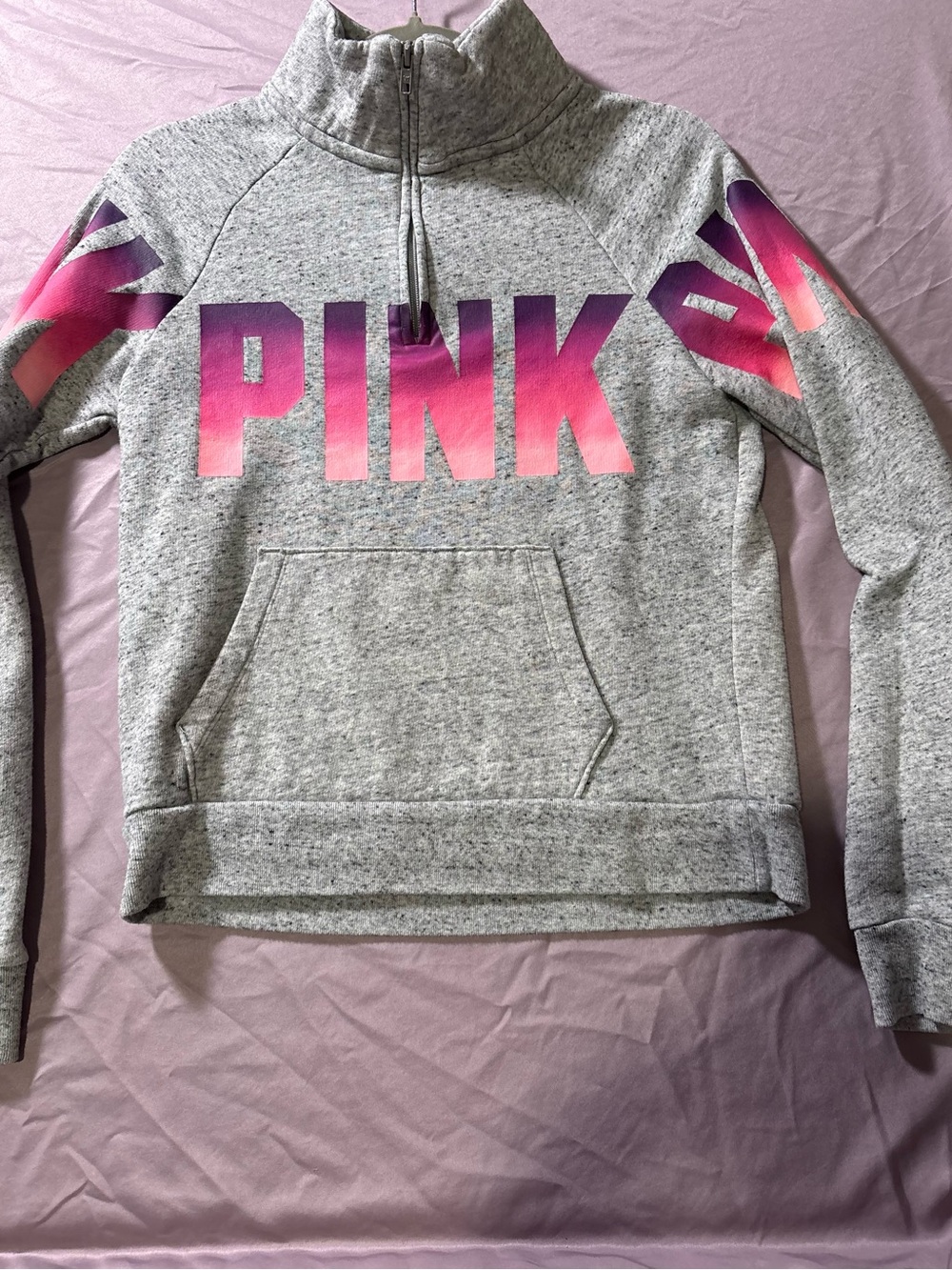 PINK Victoria's Secret Gray Half-Zip Sweatshirt with Pink Ombre Logo